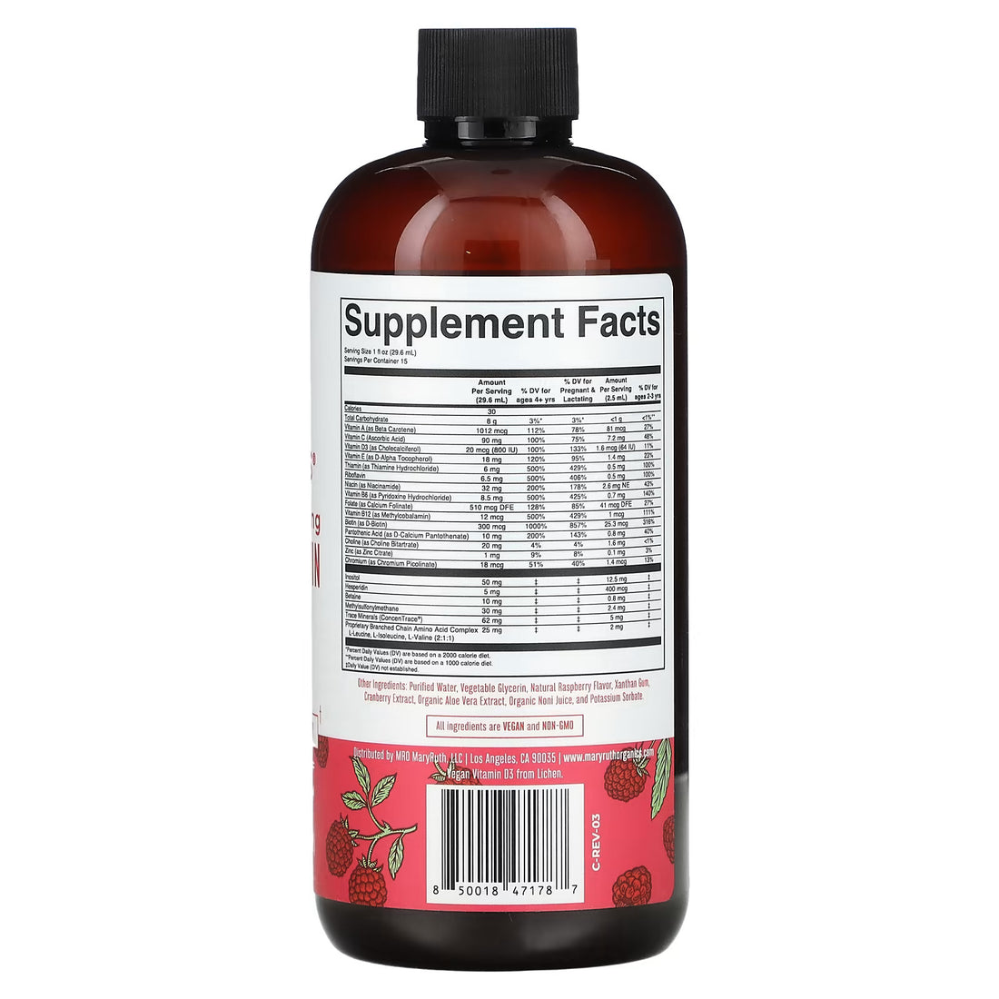 Maryruths Multivitamin Morning Raspberry, 15.22 FO.