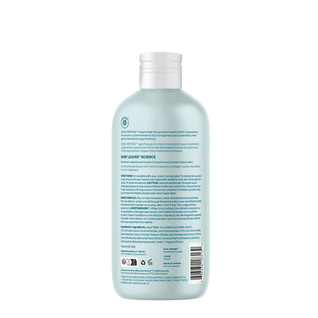 Attitude Baby 2-in-1 Baby Leaves Bubble Wash Night Almond Milk 16 Oz