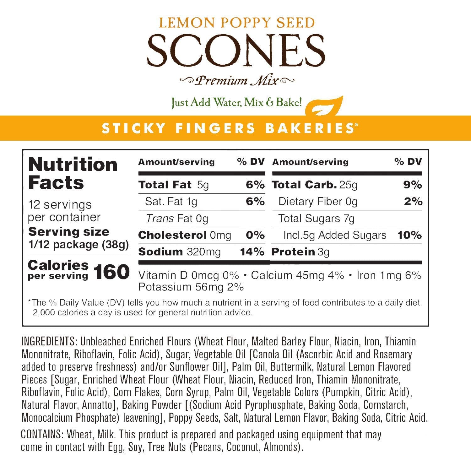 Sticky Fingers Mix Scone Lemon Poppy, 16 OZ.