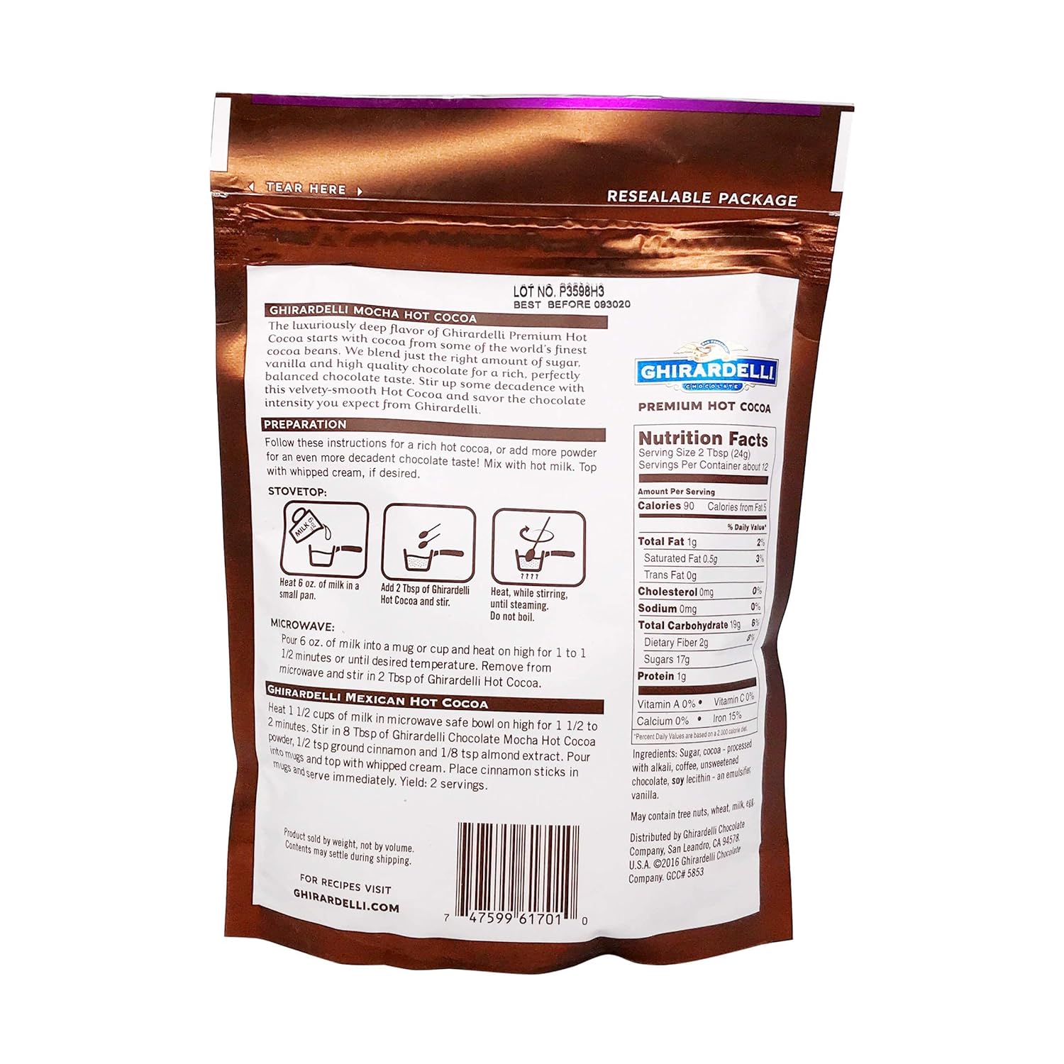 Ghirardelli Hot Chocolate Stand Up Pouch Mocha 10.5 Oz