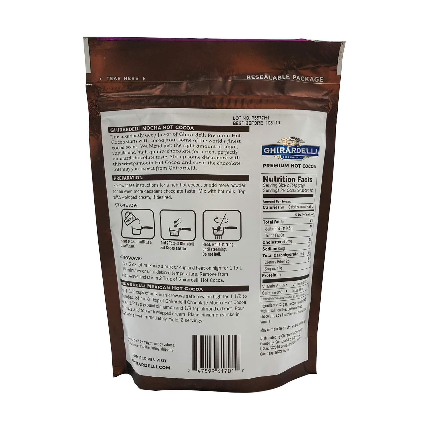 Ghirardelli Hot Chocolate Stand Up Pouch Mocha 10.5 Oz