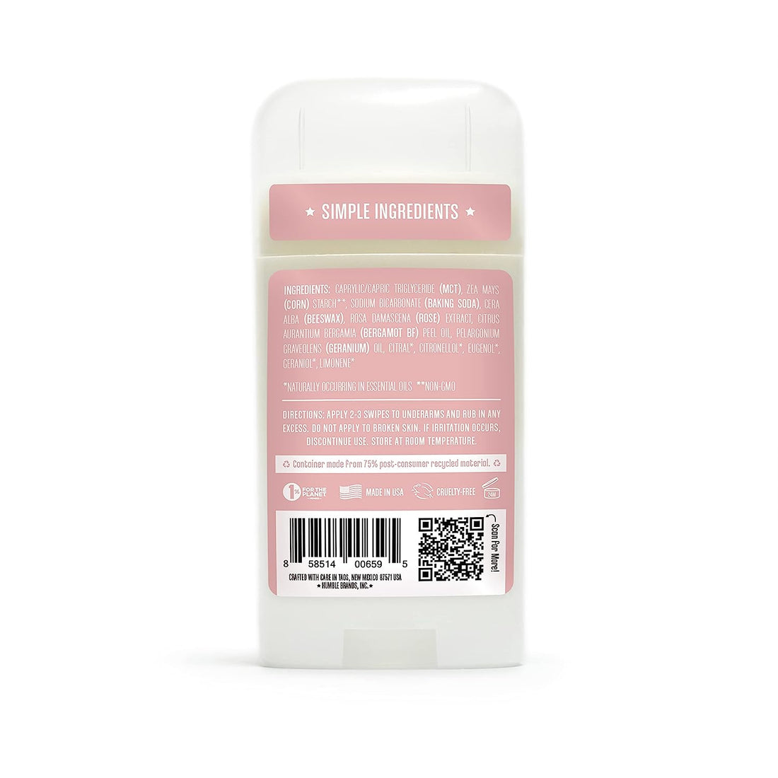 Humble All Natural Deodorant Original Moroccan Rose, 2.5 oz