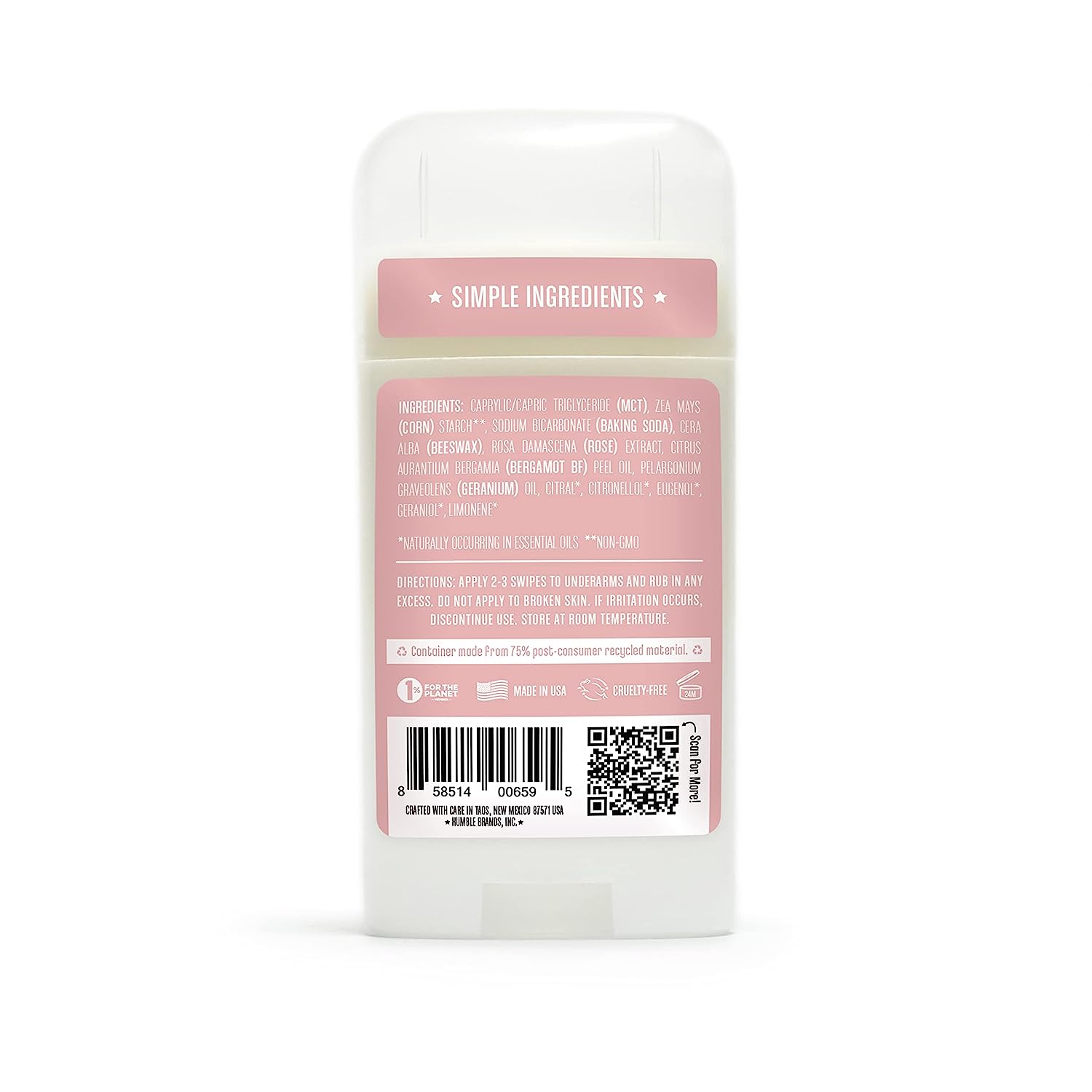 Humble All Natural Deodorant Original Moroccan Rose, 2.5 oz