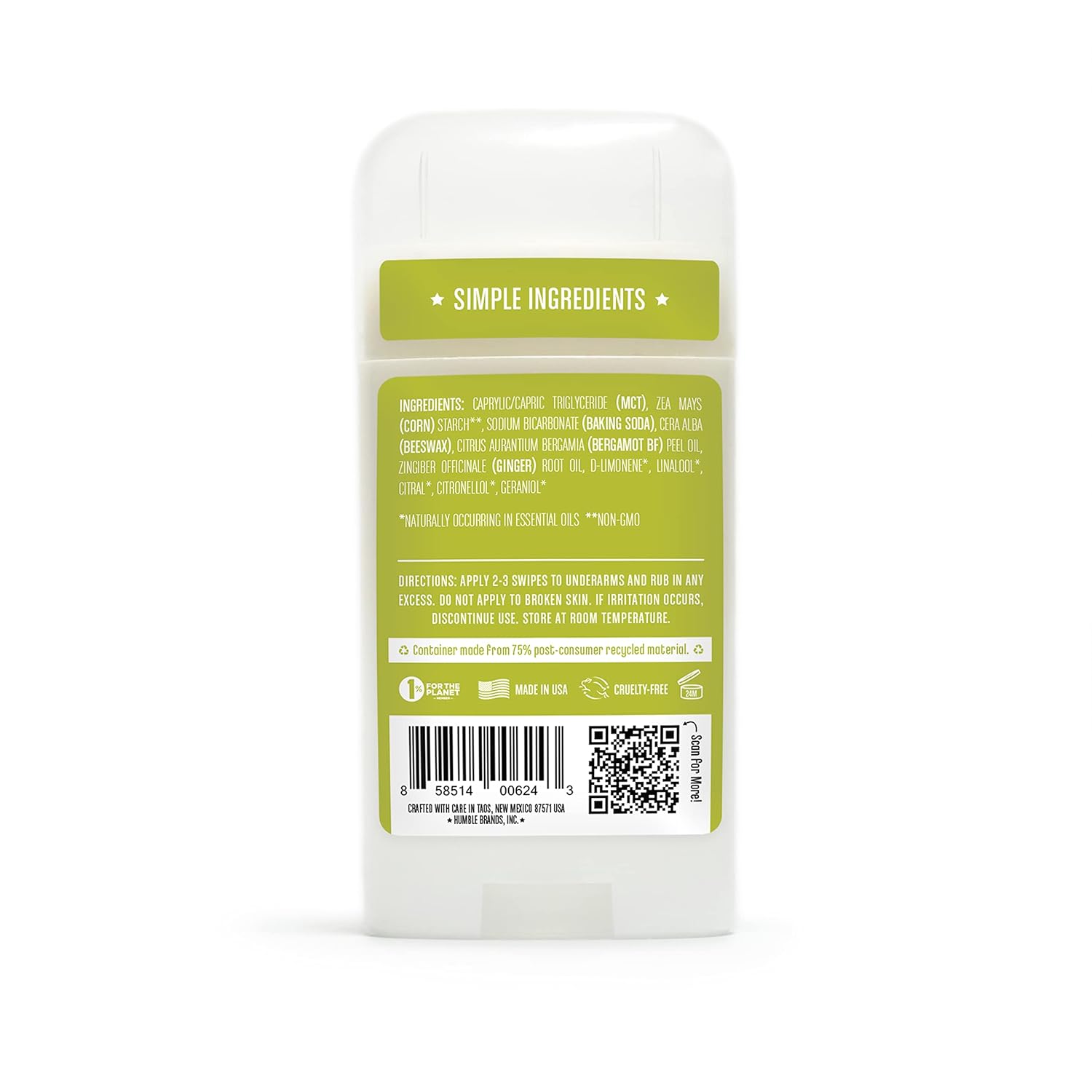 Humble All Natural Deodorant Original Bergamot & Ginger, 2.5 oz.