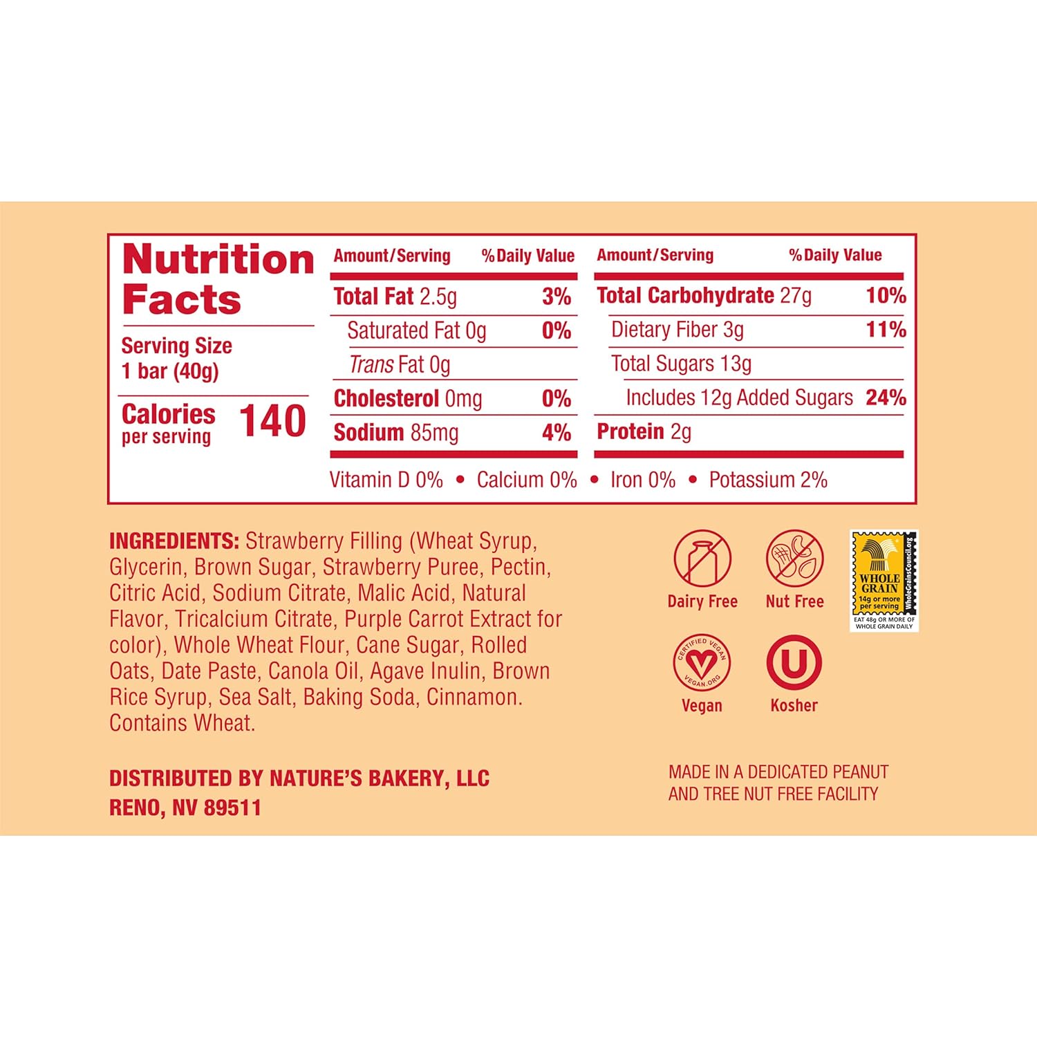Natures Bakery Bar Oatmeal Crumble Strawberry, 8.46 oz. Nutrition Facts