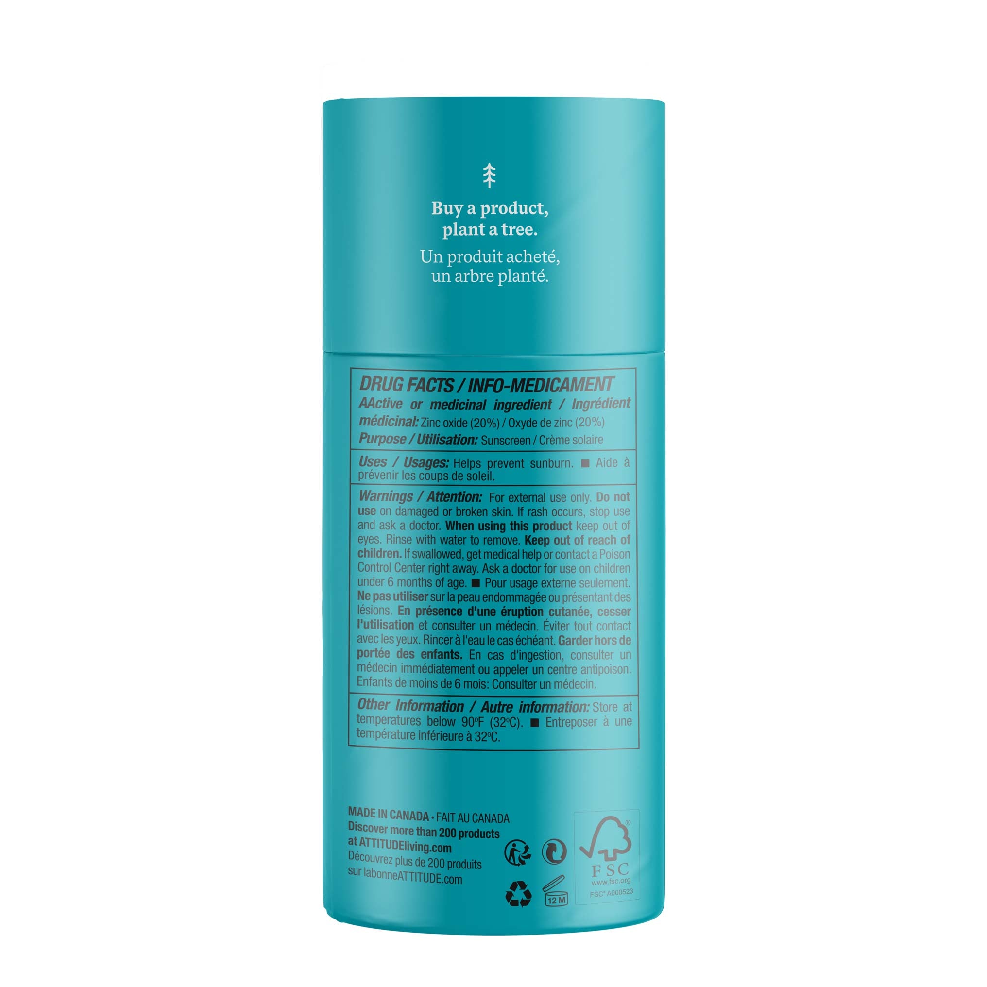 Attitude Baby & Kids Mineral Sunscreen Face Stick SPF 30, 3 oz.