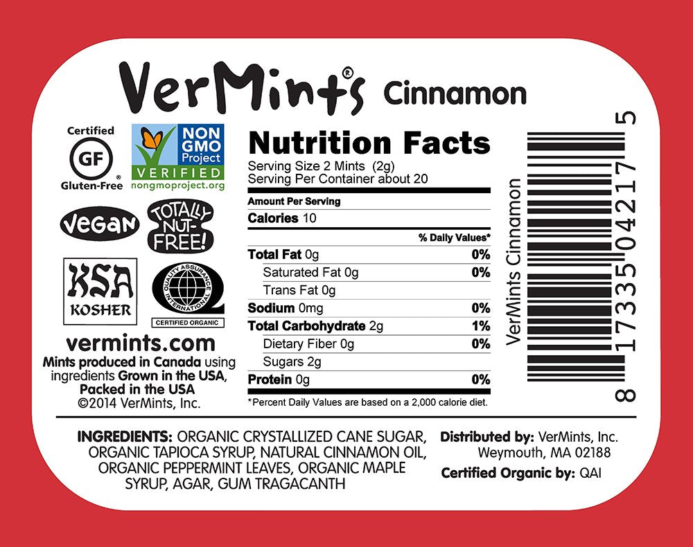 Vermints Candy Breath Mints Cinnamon, 1.41 oz. 6 packs