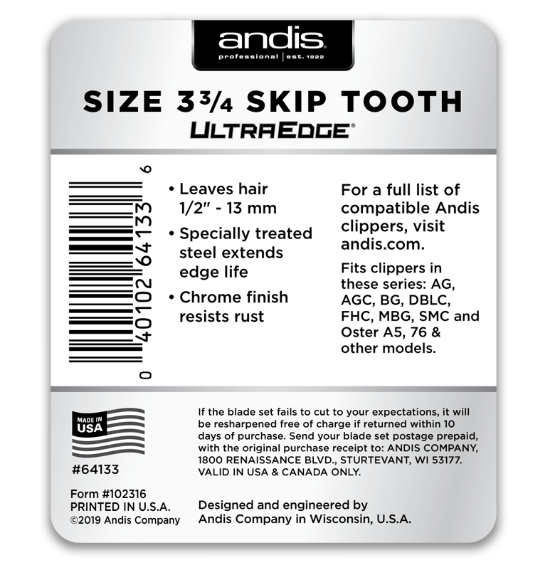 Andis UltraEdge Detachable Blade Size 3-3/4 #64133