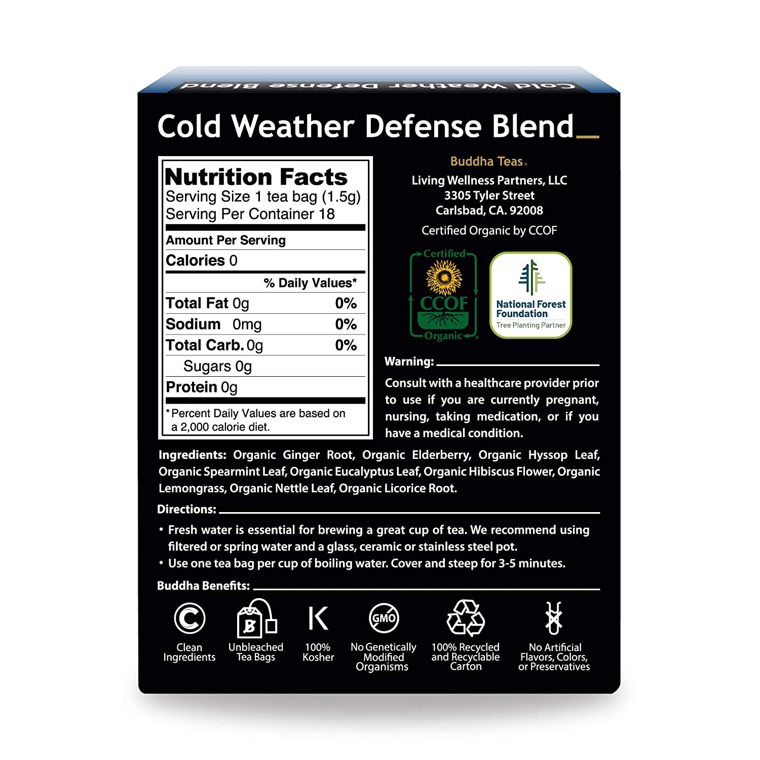 Buddha Teas Organic Cold Weather Defense Blend, 18 Tea Bags