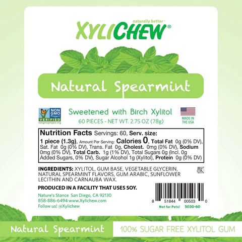 Xylichew Chewing Gum Jar Spearmint, 60 Count