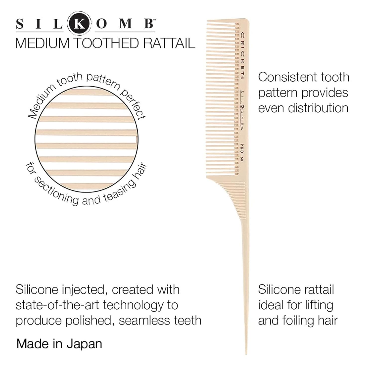 Cricket Silkomb Pro 60 Fine Toothed Rattail Comb