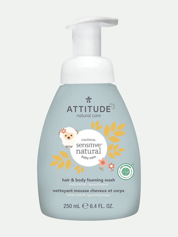 Attitude Baby Hair And Body Foaming Wash, Unscented, 8.4 Fl Oz