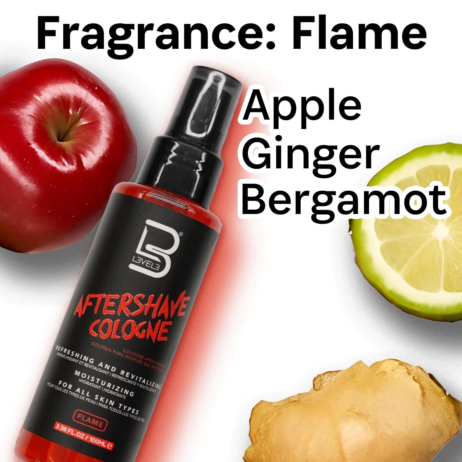 L3VEL3 Aftershave Cologne Flame 3.38 Oz Red