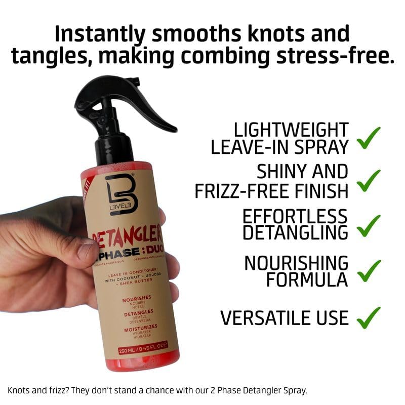 L3VEL3 2 Phase Detangler Spray 8.45 Oz