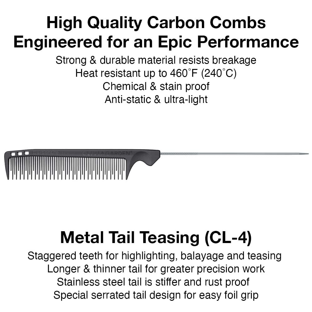 Olivia Garden CarbonLite Metal Tail Teasing Comb