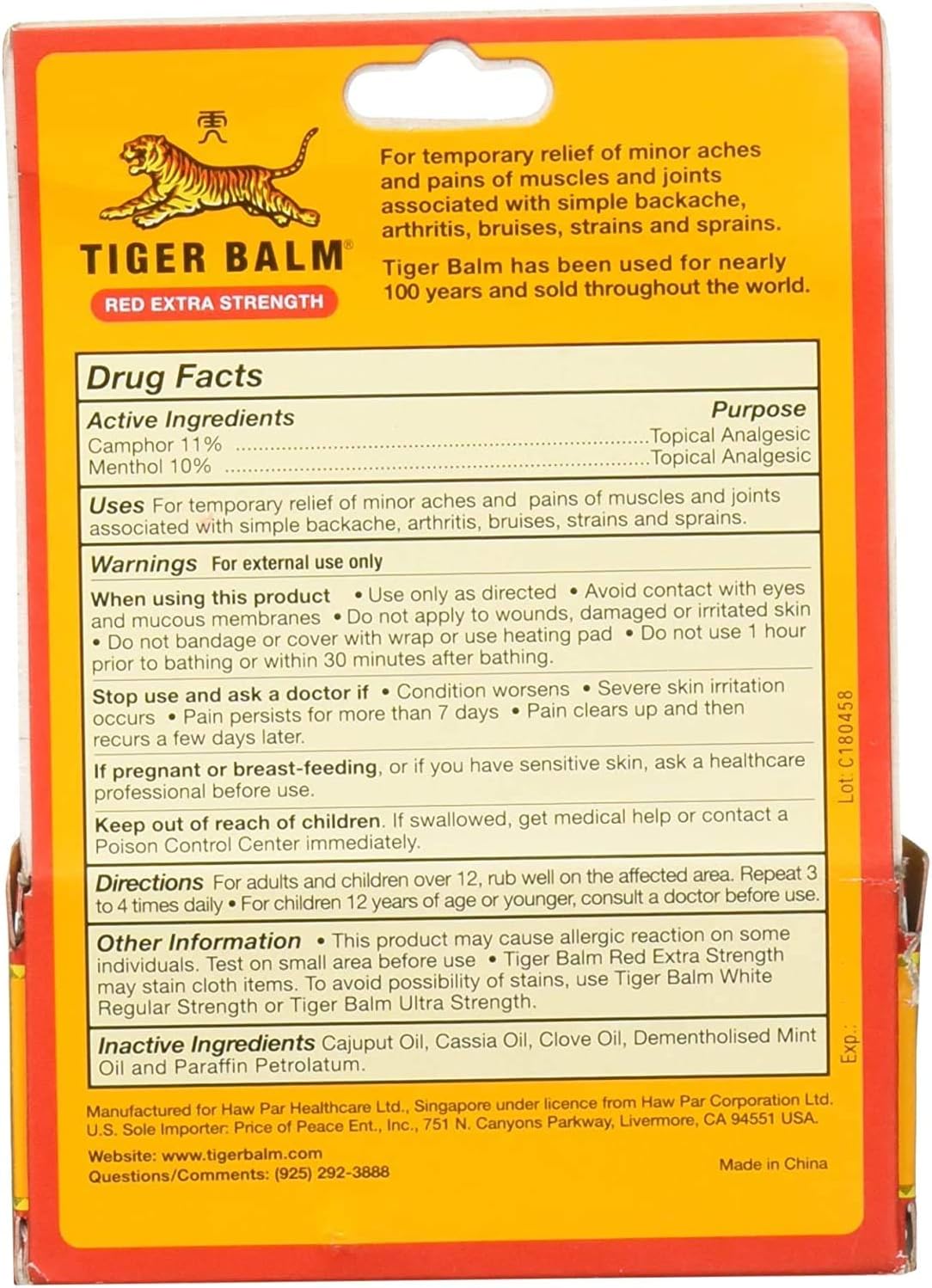 Tiger Balm Balm Extra Strength Red, 0.63 OZ.