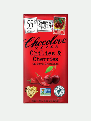 Chocolove Bar 55% Dark Chilies & Cherries, 3.2 oz.