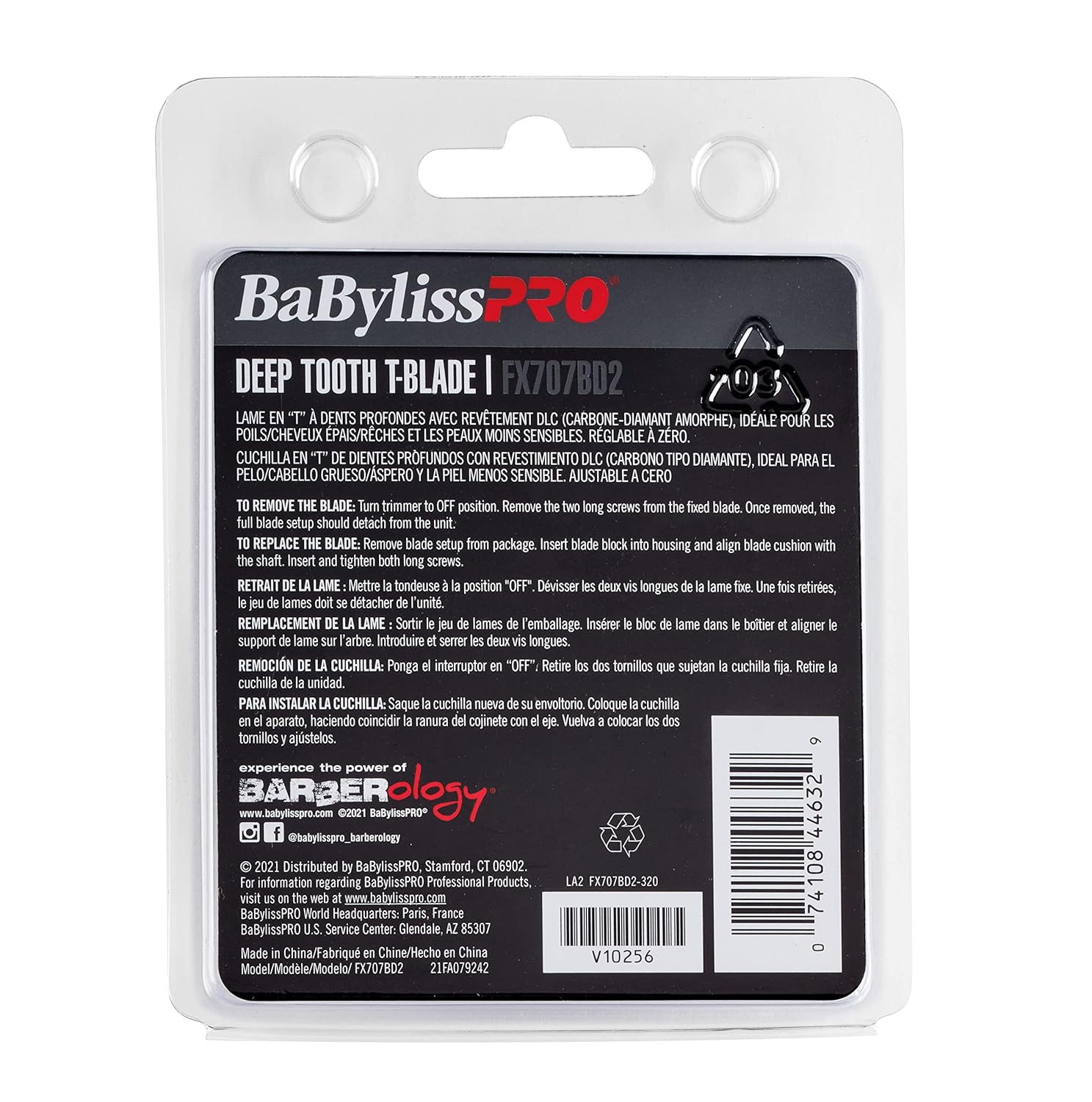 Babbyliss Deep Tooth T-Blade FX707DB2 Back Packaging