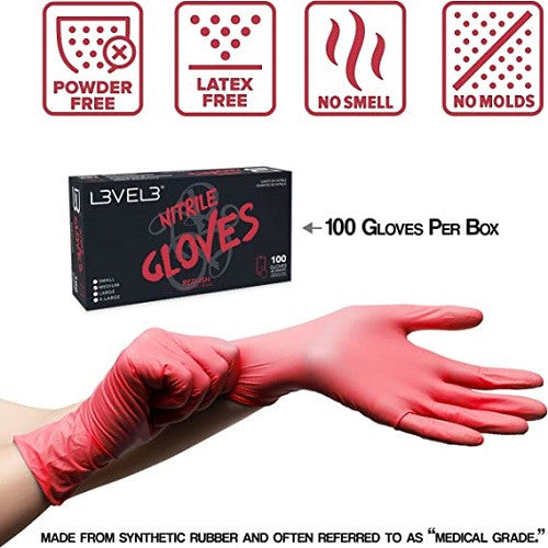 L3VEL3 Nitrile Glove 100 Count, Red