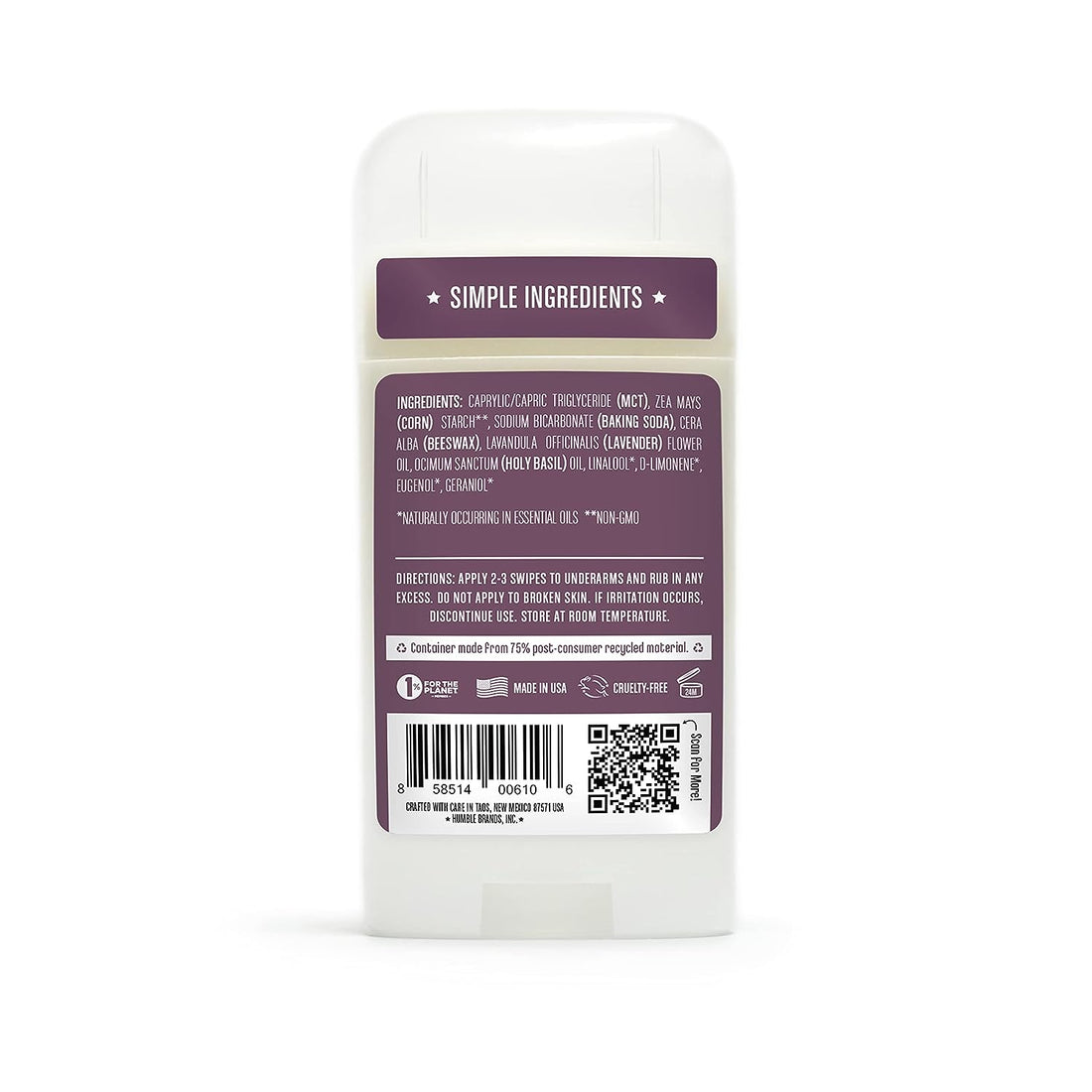 Humble All Natural Deodorant Original Lavender & Holy Basil, 2.5 oz