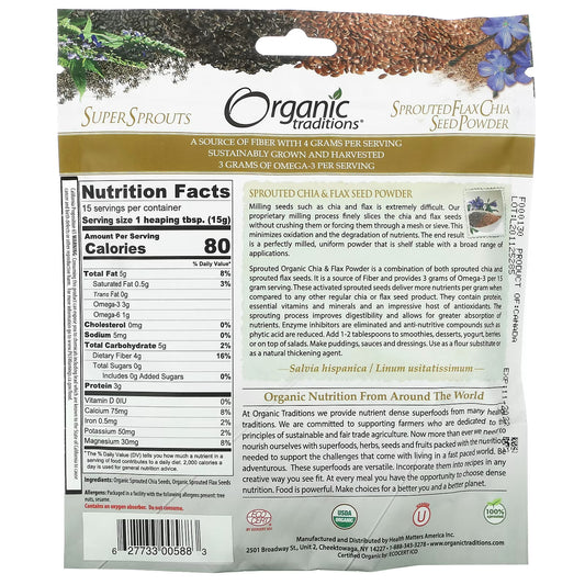 Organic Traditions Sprouted Chia & Flax Seed Powder 8 oz.