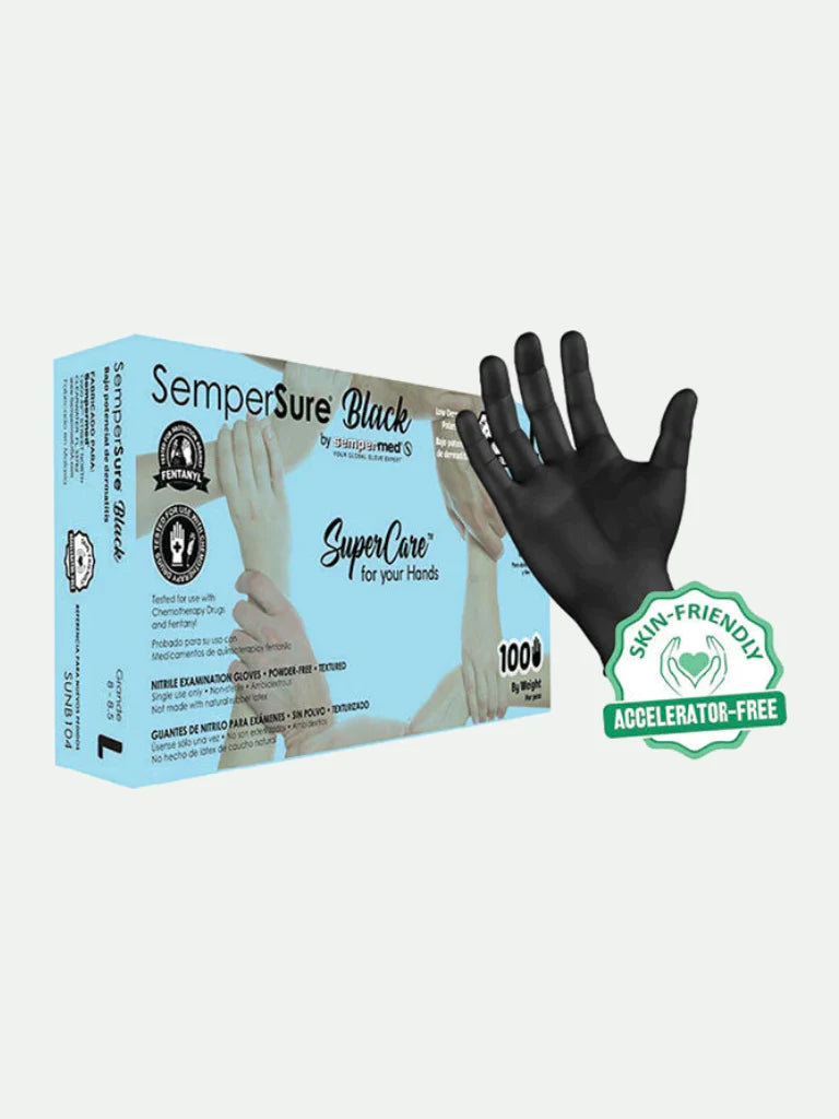 SemperMed SemperSure Nitrile Exam Gloves, Black, 100 ct