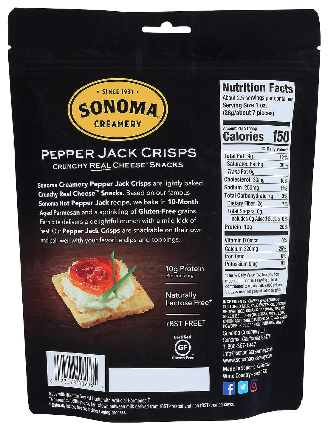 Sonoma Creamery Crisp Cheese Pepper Jack, 2.25 OZ.