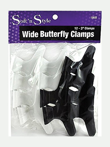 Soft 'n Style 3" Wide Butterfly Clamps - Black & White, 12 pk