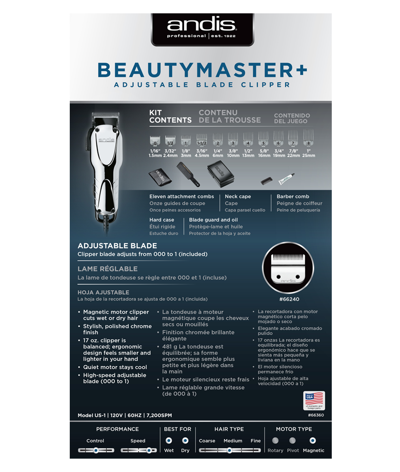 Andis Clipper Beauty Master Plus #66360 Back Packaging