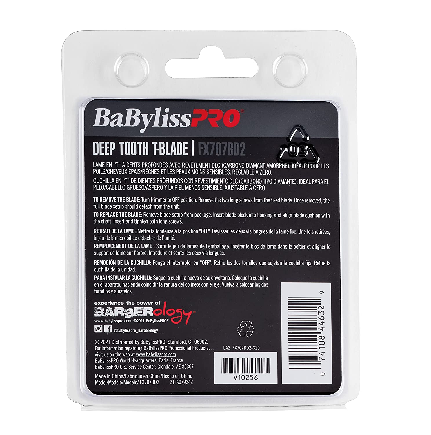 BaBylissPRO Deep Tooth T-Blade Replacement Blade FX707BD2 Back Packaging