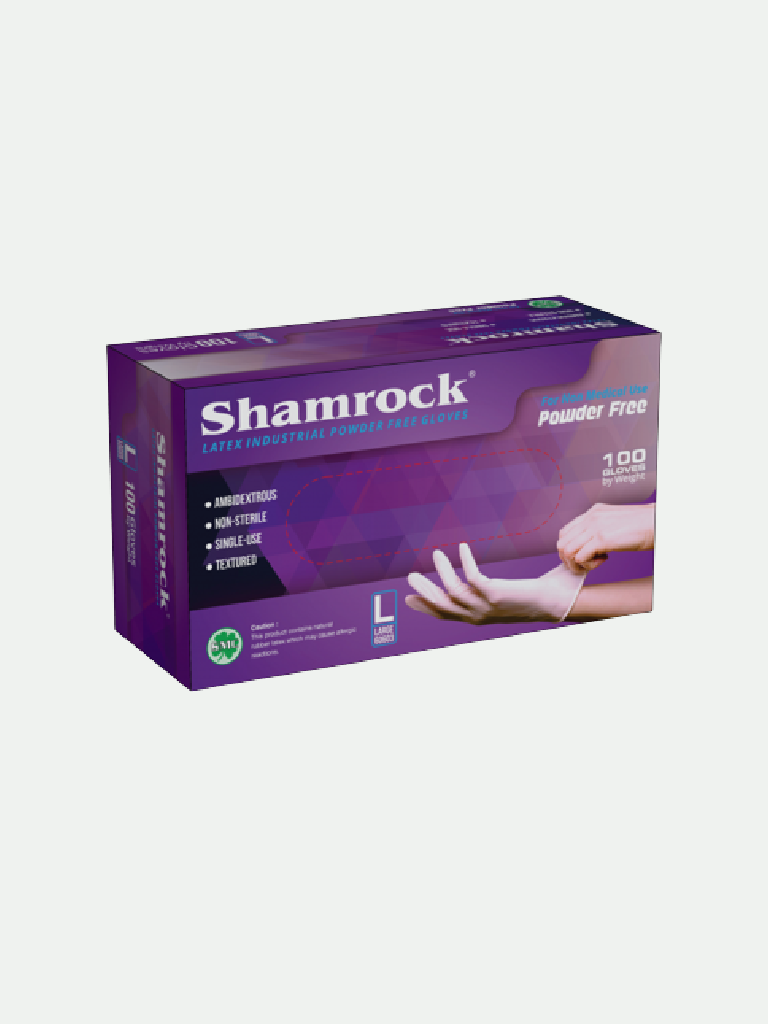 Shamrock Powder Free Latex Gloves -Large, 100 ct
