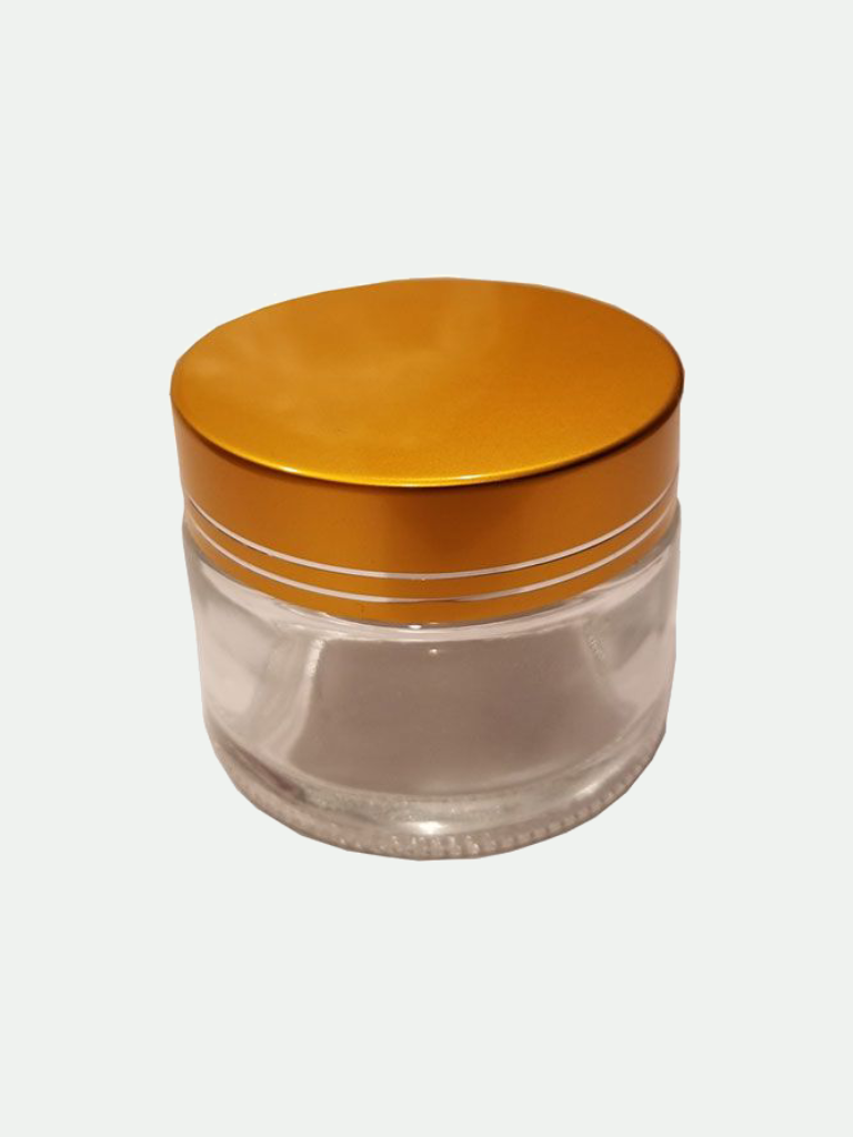 PBG Clear Glass Cosmetic Jar with Gold Lid, 2 oz