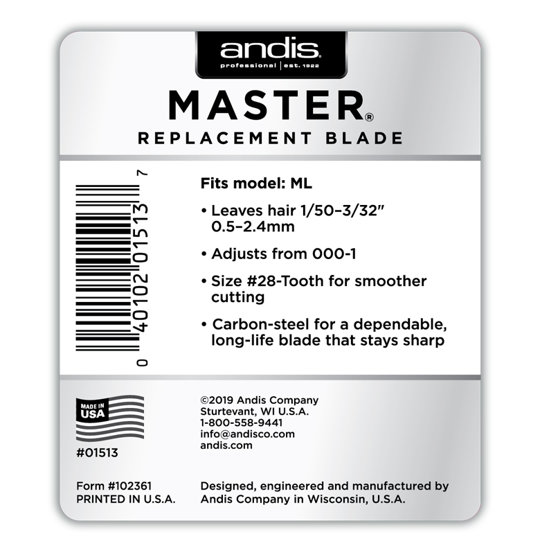 Andis Master Replacement Blade 01513 Back Packaging